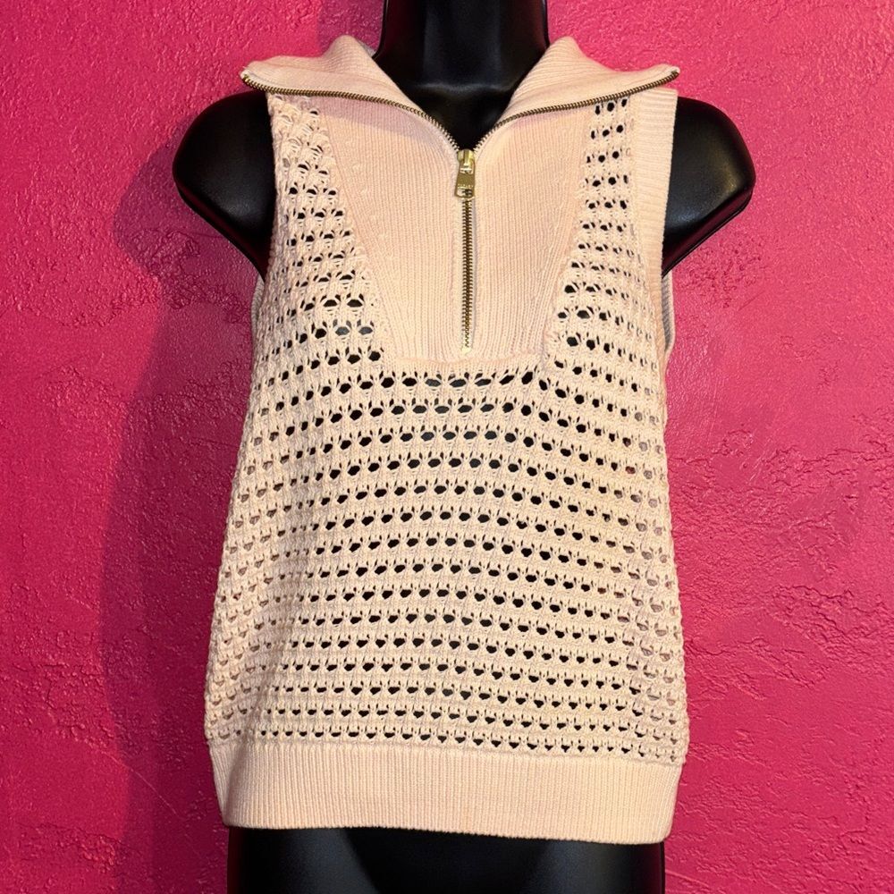 Varley Cream Knit Sleeveless V-Neck Zip Sweater